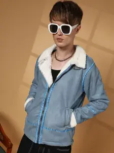 Campus Sutra Men Spread Collar Solid Casual Bomber Jacket