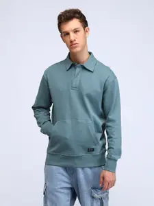 Flying Machine Men Printed Shirt Collar Cotton Sweatshirt