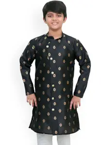 BAESD Boys Floral Woven Design Mandarin Collar Long Sleeves Regular Jacquard Kurta