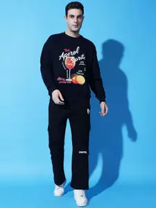 GRIFFEL Men Typography Printed Round Neck Long Sleeves Winter Tracksuits