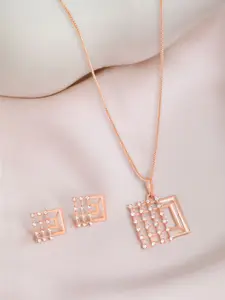 Zavya 925 Sterling Silver Rose Gold Plated CZ Stone Studded Necklace and Earrings