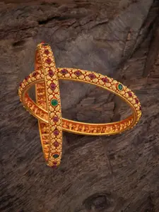 Kushal's Fashion Jewellery Embellished Bridal Pack Of 2 Gold-Plated Studded Bangles