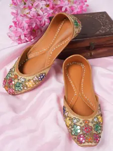 JUTTIESMAKER Women Leather Slip-On Square Toe Mojaris Flats