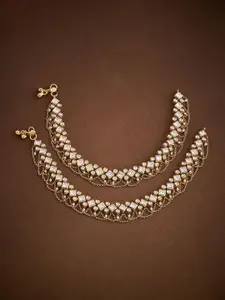 Kushal's Fashion Jewellery Gold Plated Kundan Stone Studded Anklets