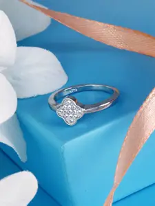 Tuanz Silver Jewelry 925 Sterling Silver Rhodium-Plated CZ-Studded Avanthi Clover Ring