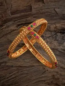 Kushal's Fashion Jewellery Embellished Bridal Pack Of 2 92.5 Silver Temple Bangle