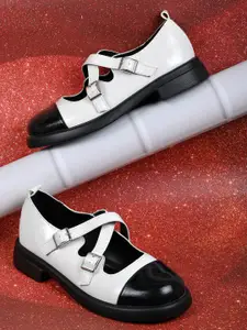 Jove Women Colourblocked PU Platform Sandals with Buckles