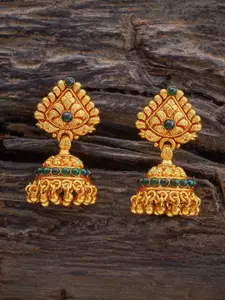 Kushal's Fashion Jewellery Gold-Plated Dome Shaped 92.5 Pure Silver StoneStudded Jhumkas