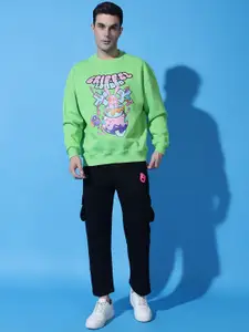 GRIFFEL Men Printed Round Neck Mid-Rise Winter Tracksuits