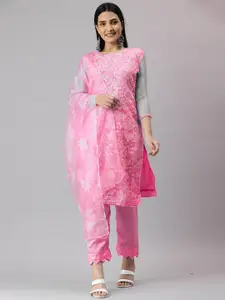 Maroosh Floral Embroidered Organza Unstitched Dress Material