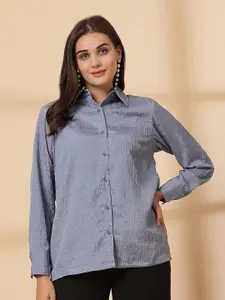 plusS Women Spread Collar Solid Casual Shirt
