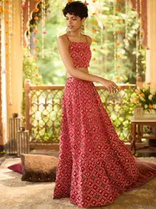 Global Desi Printed Top With Skirt