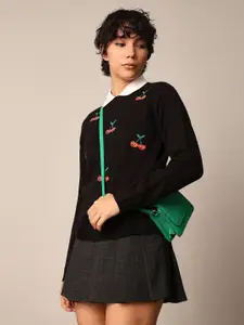 ONLY Women Embroidered Pullover with Fuzzy Detail