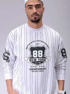 The Indian Garage Co Mens Polyester White striped Overhead-Crewneck Sweatshirts