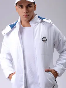 The Indian Garage Co Men Slim Fit Zip-Front Puffer Jacket with Detachable Hood