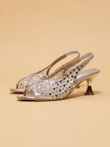 ERIDANI Kiara Embellished Slingback Kitten Heeled Peep Toes