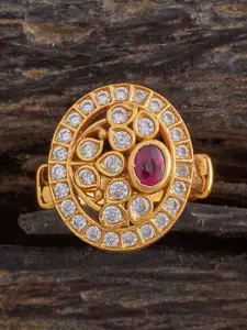 Kushal's Fashion Jewellery 92.5 Pure Silver Gold-Plated Stone-Studded Finger Ring