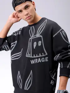 The Indian Garage Co Mens Black Oversized Abstract Overhead-Crewneck Sweatshirts