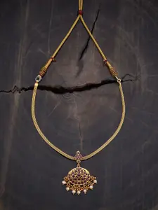 Kushal's Fashion Jewellery Embellished Bridal 92.5 Silver Ruby Temple Minimal Necklace