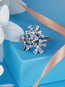 Tuanz Silver Jewelry 925 Sterling Silver Rhodium-Plated CZ -Studded Ethena Flower Ring