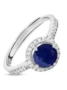 Zavya 925 Sterling Silver Rhodium-Plated Cubic Zirconia-Studded Adjustable Finger Ring