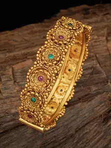Kushal's Fashion Jewellery Gold Plated Ruby Stone Studded Bangle