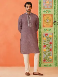 TheEthnic.Co Geometric Thread Work Cotton Straight Kurta