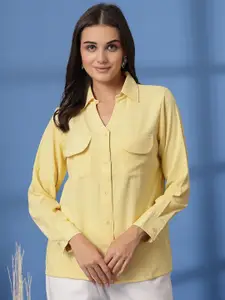 plusS Women Spread Collar Solid Casual Shirt