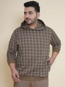 John Pride Men Plus Size Checked Hooded Sweatshirt