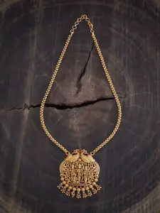 Kushal's Fashion Jewellery Gold-Plated Ruby Stone Studded Antique Minimal Necklace