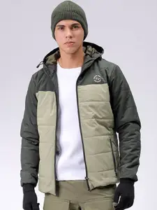 The Indian Garage Co Men Hooded Colourblocked Slim Fit Puffer Jacket