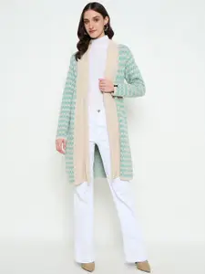 CREATIVE LINE Geometric Self Design Longline Woollen Open Front Shrug