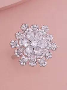 Kushal's Fashion Jewellery Rhodium-Plated Stone-Studded Adjustable Finger Ring
