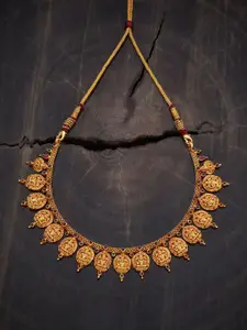 Kushal's Fashion Jewellery 92.5 Pure Silver Gold-Plated Stone Studded Temple Necklace