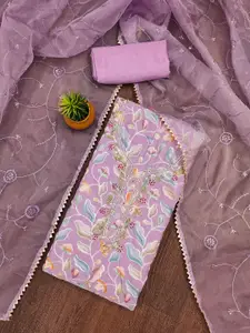 Maroosh Floral Embroidered Beads Work Organza Unstitched Dress Material