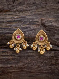 Kushal's Fashion Jewellery Gold-Plated Antique Stone Studded & Beaded Studs