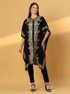 Zamour Floral Kashmiri Embroidered Open Front Pheran Shrug