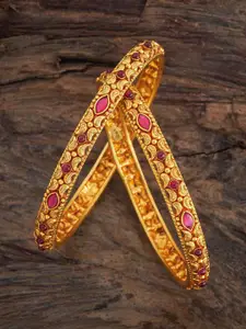 Kushal's Fashion Jewellery Set Of 2 Gold-Plated 92.5 Pure Silver Stone-Studded Bangles