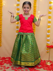 BownBee Girls Floral Woven Design Ready to Wear Lehenga & Blouse