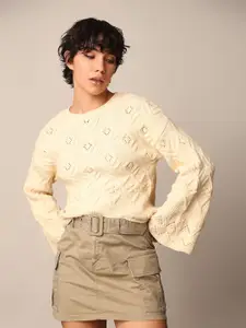 ONLY Women Self Design Round Neck Long Sleeves Pullover Sweaters