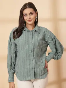 plusS Women Spread Collar Textured Casual Shirt