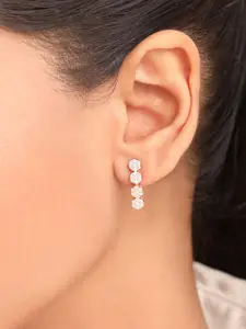 Zavya 925 Sterling Silver Rose Gold-Plated Cubic Zirconia Stone Studded Drop Earrings