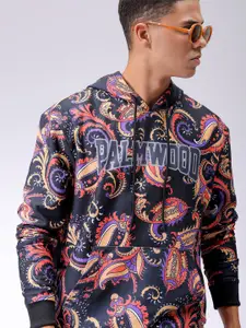 The Indian Garage Co Men Abstract Printed Hooded Sweatshirt