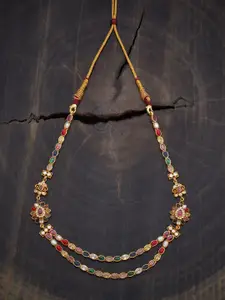Kushal's Fashion Jewellery 92.5 Pure Silver Gold-Plated Navaratna Studded Temple Necklace