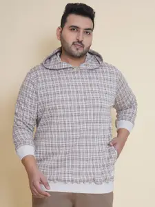 John Pride Men Checked Plus Size Hooded Sweatshirt