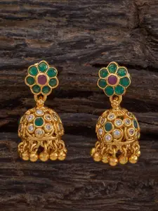 Kushal's Fashion Jewellery 92.5 Pure Silver Gold-Plated Stone Studded Dome Shaped Jhumkas