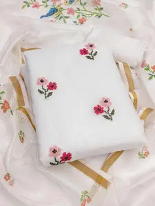 Peachmode Floral Embroidered Kota Doria Unstitched Dress Material