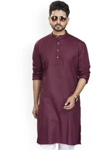 Authentics Striped Band Collar Long Sleeves Regular Pure Cotton Straight Kurta
