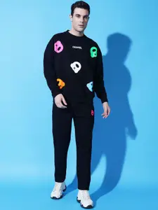 GRIFFEL Men Brand Logo Printed Round Neck Long Sleeves Winter Tracksuits