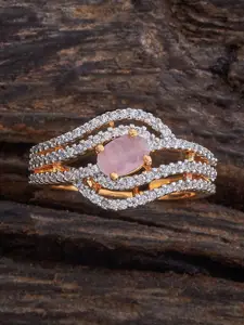 Kushal's Fashion Jewellery Gold-Plated CZ Stone-Studded Adjustable Finger Ring